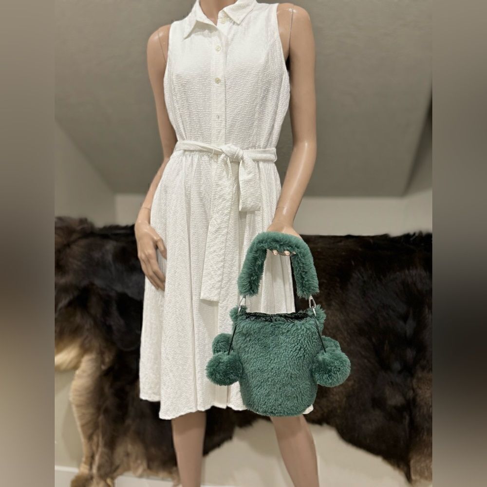 Chic Design Handmade Genuine Shearling Drawstring Bucket Bag & Multi Style Use - Picture 4 of 15